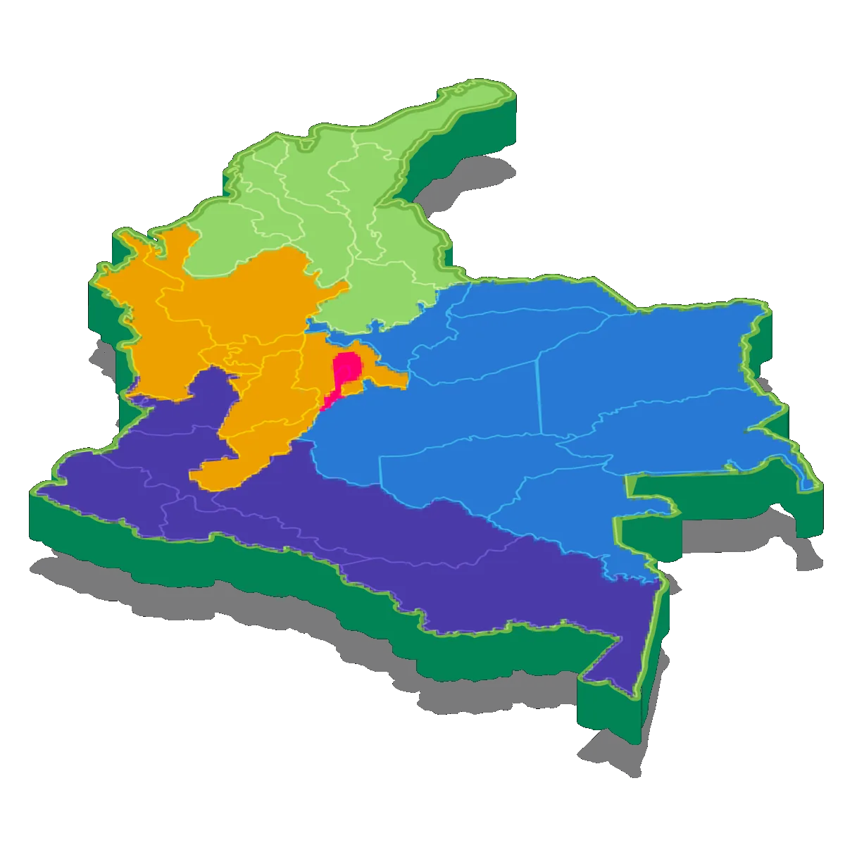 Mapa de Colombia dividido en las 5 zonas de atención de GEE-Renovables