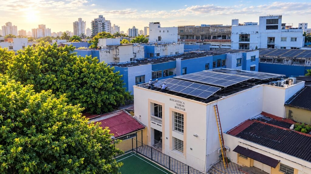 Instalación de paneles solares en la cubierta de la Universidad Libre, sede Cartagena